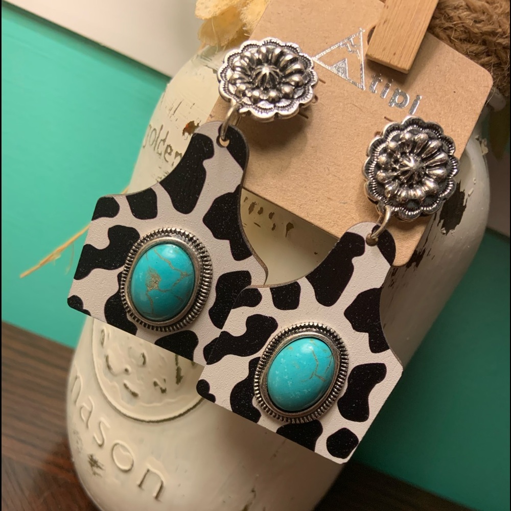 Cow Tag Wood Earrings